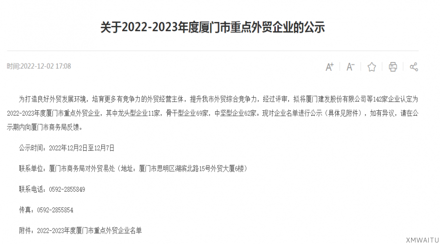 2022-2023年度厦门市重点外贸企业